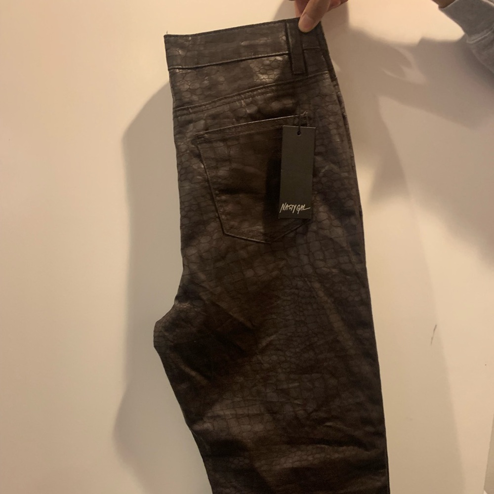 Nasty Gal Brown Leather Pants Split Hem